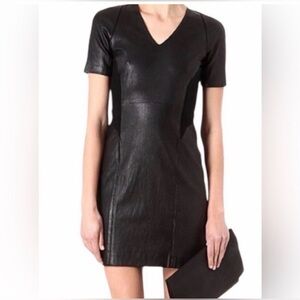 Theory Serto Lamb Leather V neck Black Short Sleeve Dress-size 2